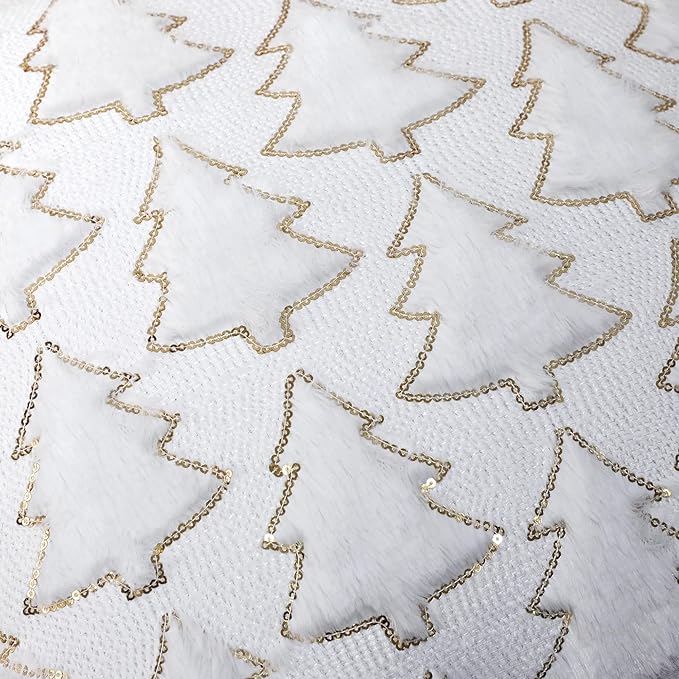 Christmas Tree Decorative Pillow Covers 18x18 Set of 2, White Soft Plush Faux Fur Farmhouse Throw Cushion Cases for Xmas Winter Holiday Home Decorations