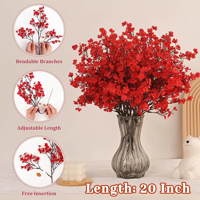 10Pcs Real Touch Silk Flowers Faux Artificial Flowers for Decorations, Babys Breath Artificial Flowers Bulk for Christmas Decor Floral Arrangement