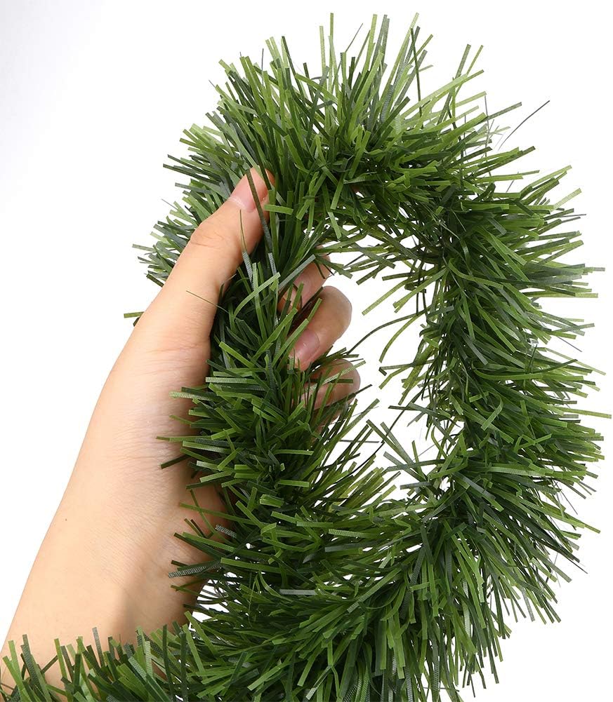 50 Feet Green Tinsel Garland Artificial Christmas Pine Decorative Garland Greenery Tinsel Stems Non-Lit Soft Twist Garland 12 Inch x 2Inch for Holiday Season Outdoor Indoor Party Decorations