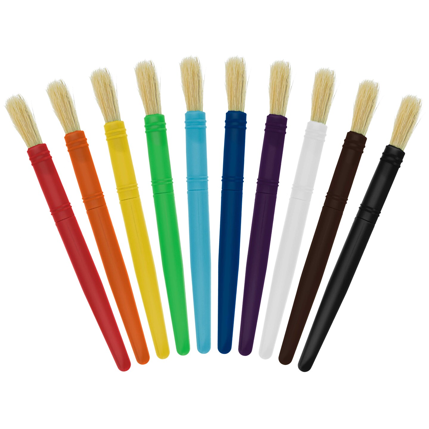 U.S. Art Supply 10-Piece Large Round Children&#x27;s Chubby Hog Bristle Tempera Paint Brush Set - Fun Kid&#x27;s Party, School, Student, Class Craft Painting