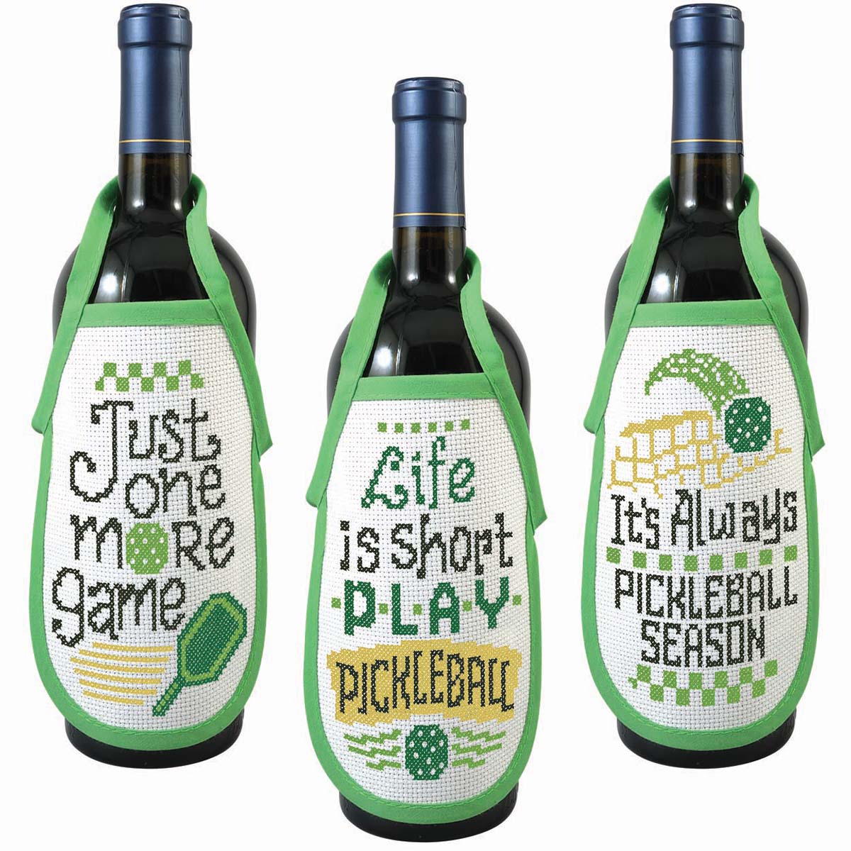 Herrschners  Pickleball Bottle Aprons Counted Cross-Stitch Kit