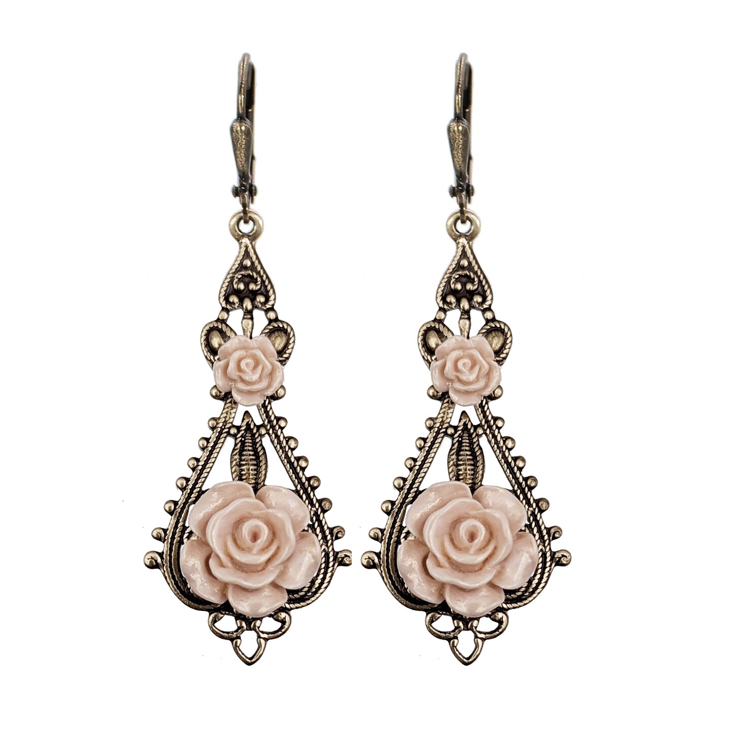 Rose Gold and Antique Copper Victorian Style Chandelier Earrings with Crystal selling Simulated Pearls and Romantic Floral Details