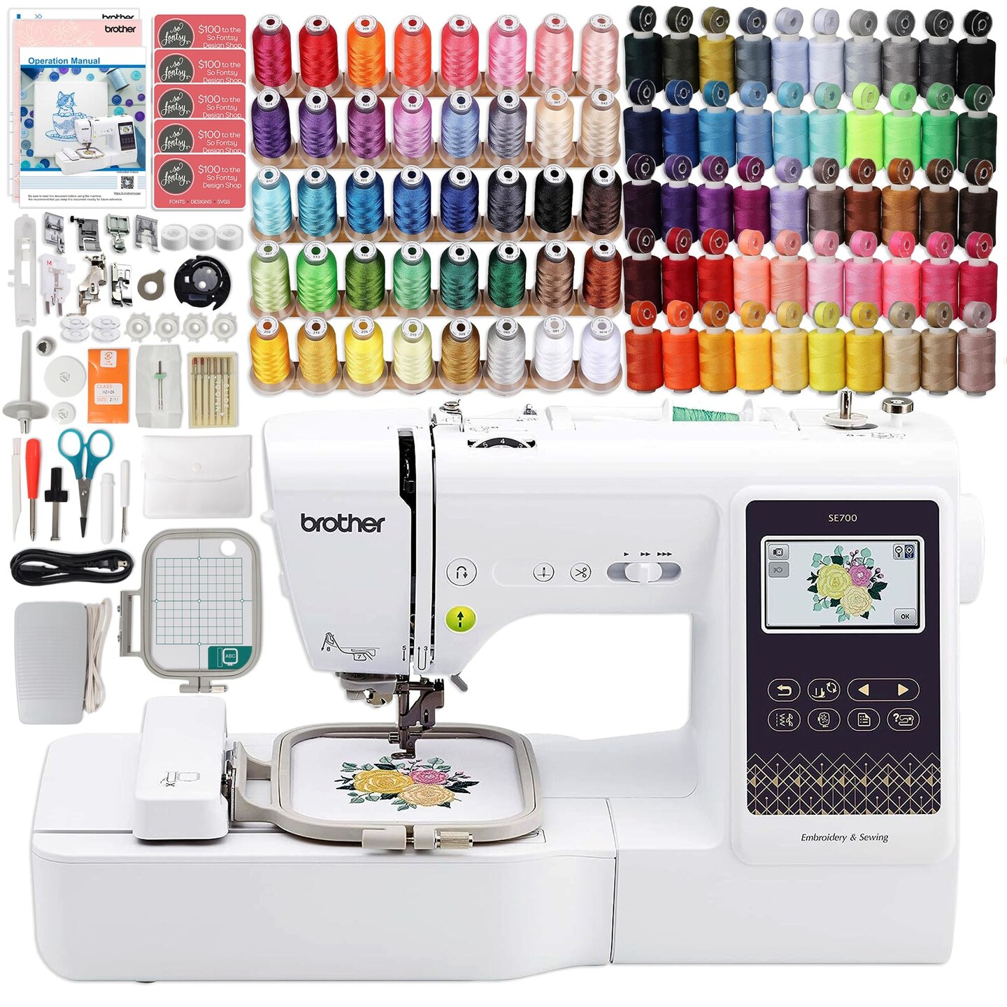 Brother SE700 Embroidery &#x26; Sewing Machine w/ 90 Spools &#x26; Accessories