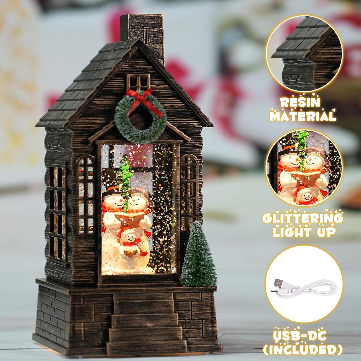 Snow Globe Christmas, Lighted Christmas Snow Globes with Snowman, Musical Timer Snow Globe Lantern with Swirling Glitter, Snow Globe Lantern Christmas(Snowman)