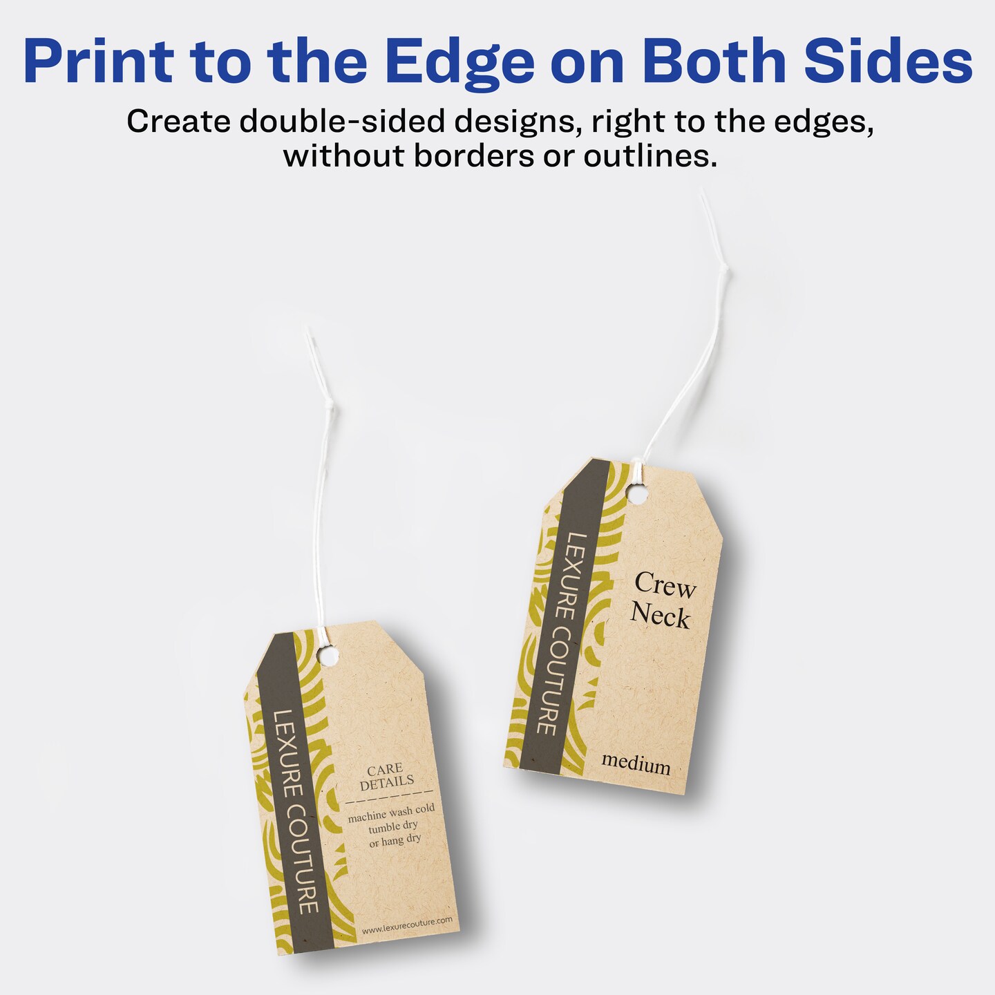 Avery Kraft Brown Banner Tags with Sure Feed Technology, 2&#x22; x 3.5&#x22;, Laser/Inkjet, 64 Printable Tags with Strings Included, Also Great for Gift Tags and Favor Tags (80516)