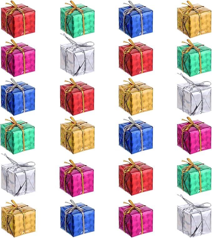 24pcs Christmas Mini Gifts Box Ornaments, 2.5CM Xmas Tree Small Gift Boxes Hanging Decorations Party Favors Xmas Tree Indoor Outdoor Hanging Pendant Holiday Decoration