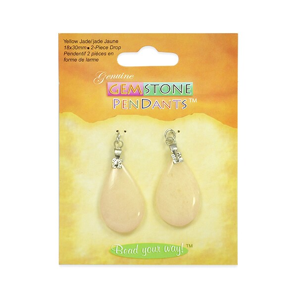 Yellow Jade Drop Pendants - 18x30mm - 2 pcs.