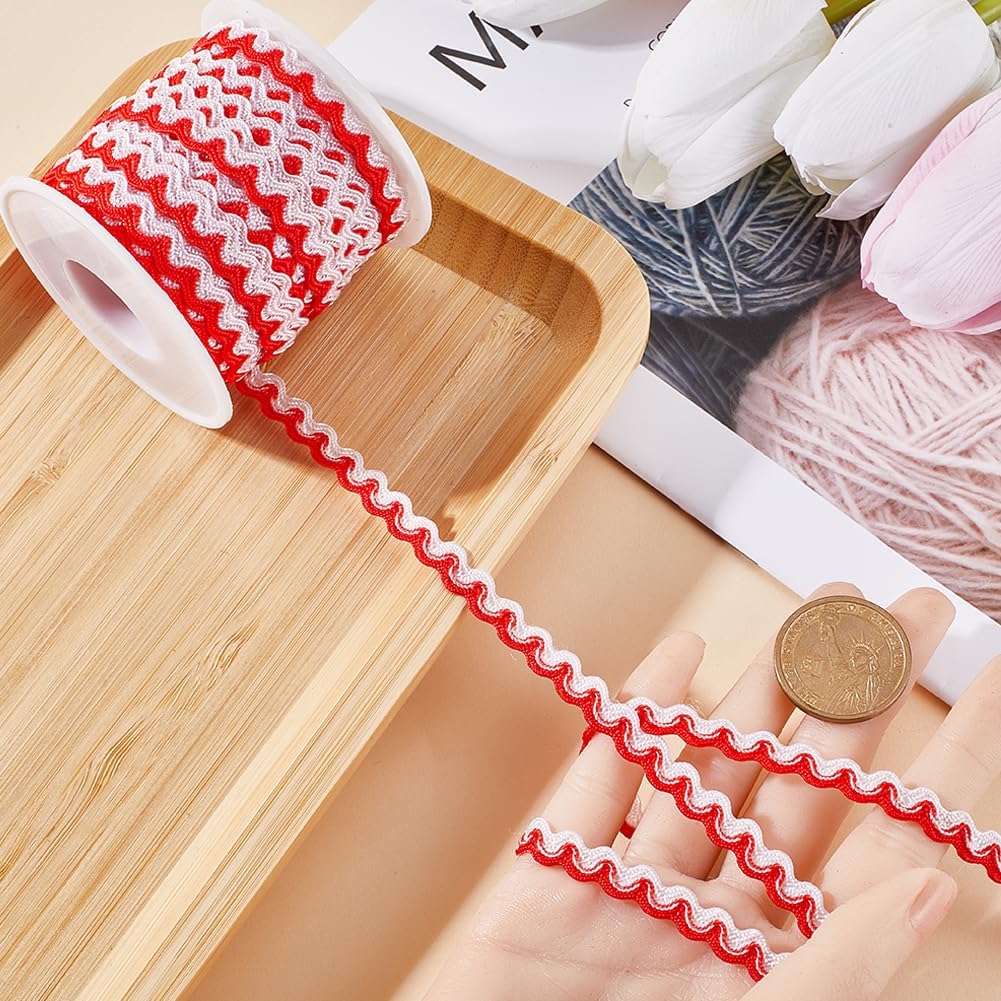 17.5 Ydsx 8mm Wave Bending Fringe Trim Rick Rack Trim Red White RIC Rac Woven Braided Fabric Ribbon for DIY Sewing Crafts Wedding Dress Embellishment Lace Party Gift Wrapping