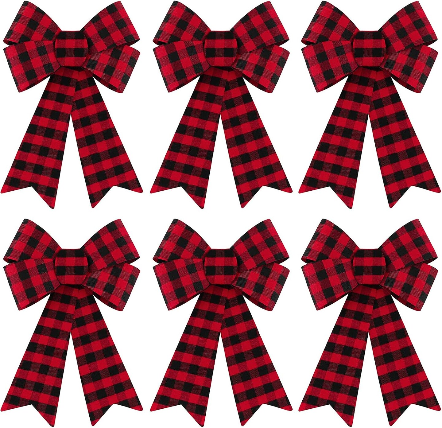 6 Pack Christmas Wreath Bow 9 x 12 Inches Red Bows Christmas Tree Bows Xmas Bows Decoration for Indoor and Outdoor (Red + Black)