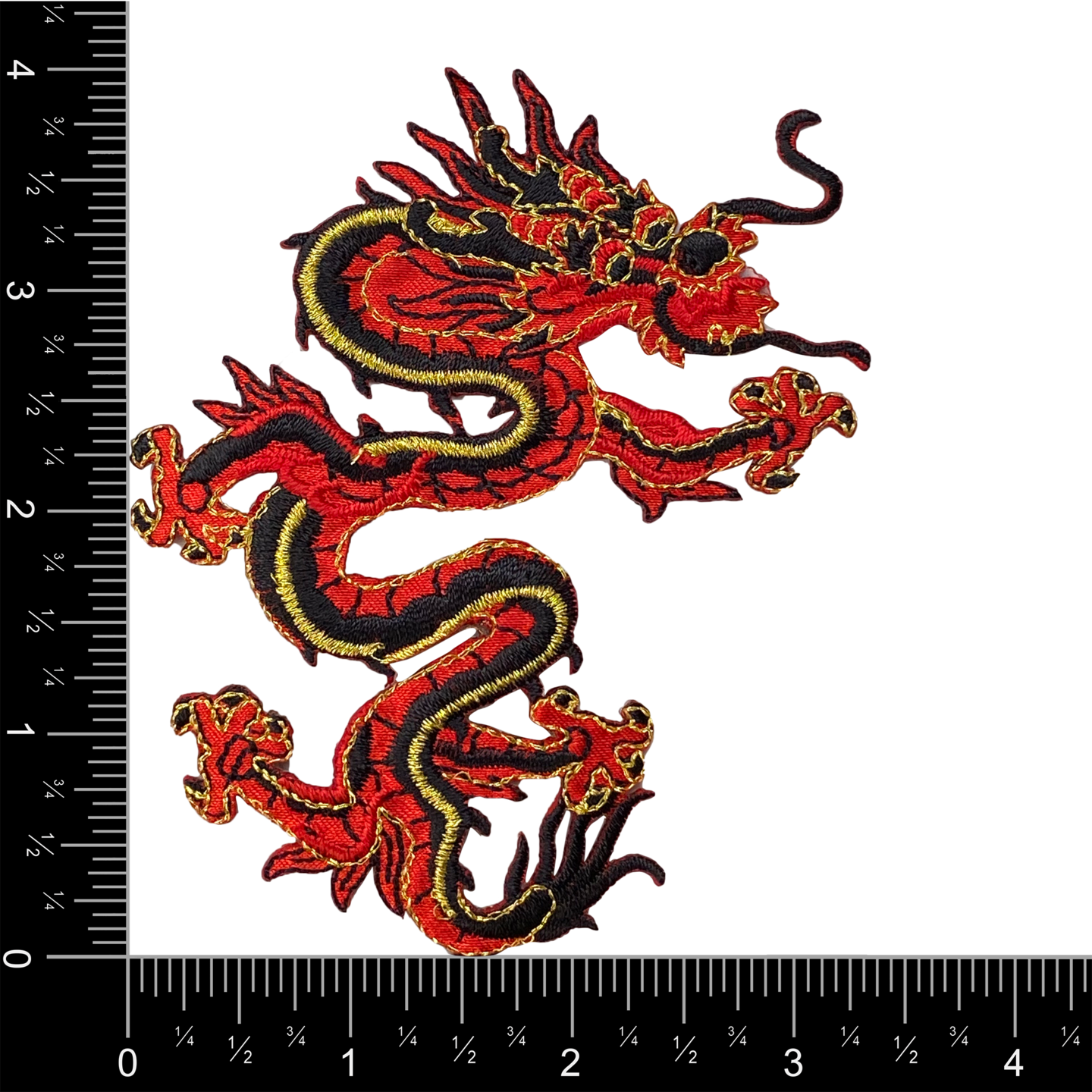 4&#x22; Red Chinese Dragon Facing Right, Embroidered, Iron on Patch
