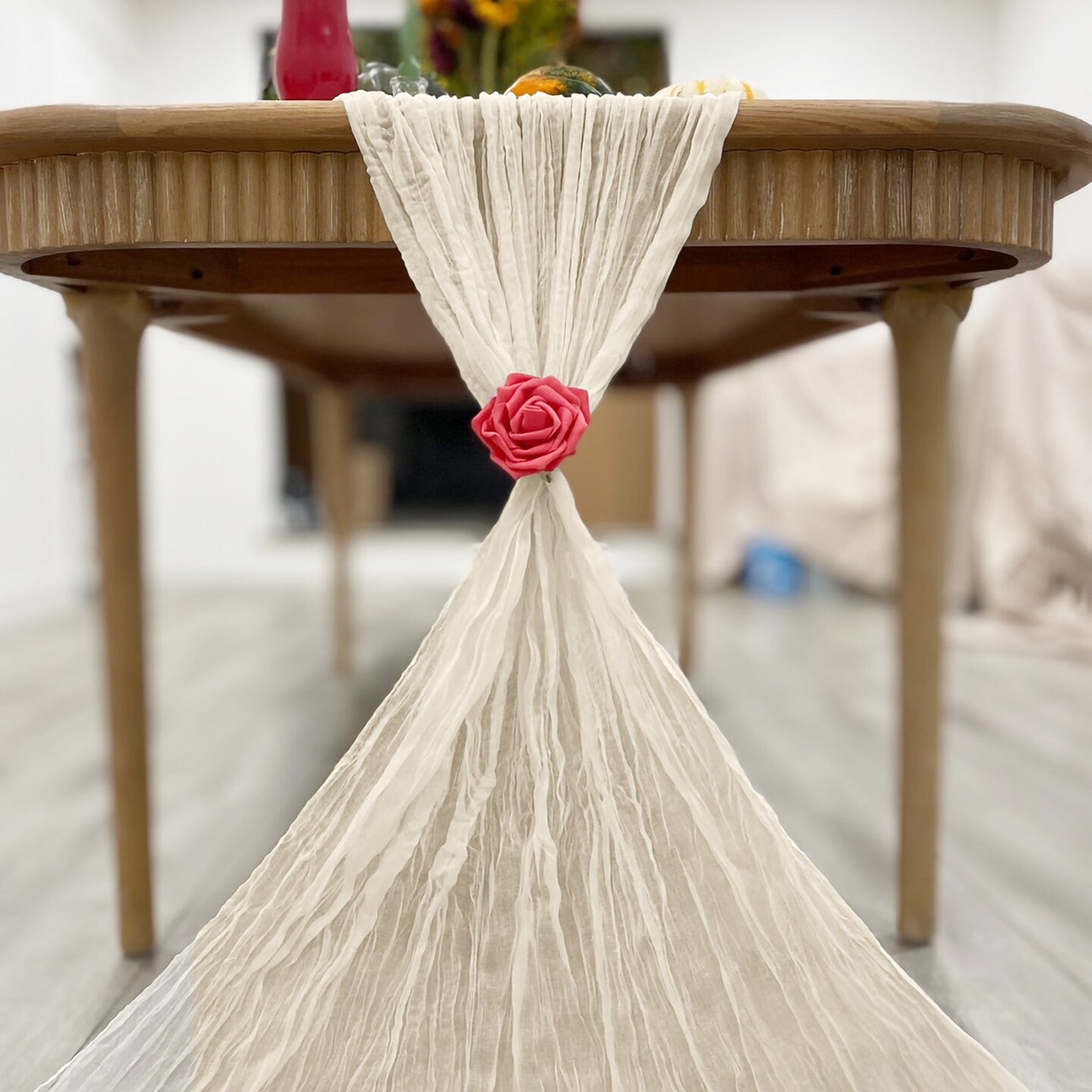 Wrapables 10Ft Bohemian Cheesecloth Gauze Table Runner for Rustic Weddings, Parties, Home Decor, Beige