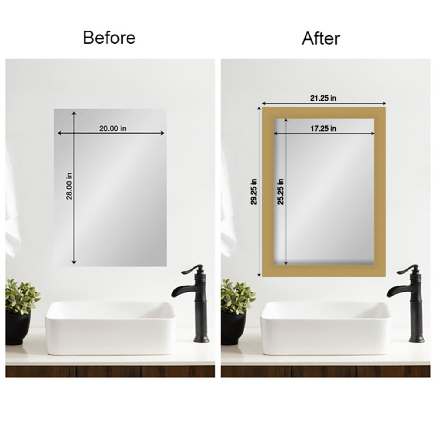 Amanti Art Mirror Makeover Bathroom Mirror Frame Border Kit - Fully Assembled Peel and Stick Frame - Mirror NOT Included - Grace Brushed Gold Trim