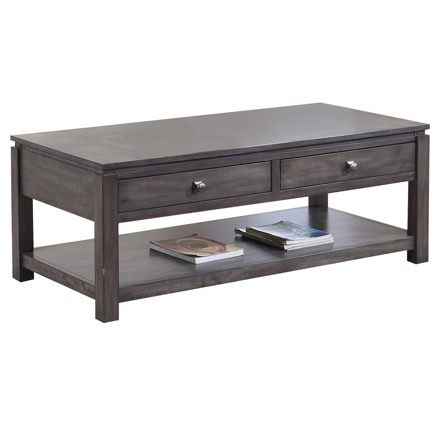 Contemporary Home Living Rectangular Wood Coffee Table with Shelf and Two Drawers - 50&#x22; - Gray