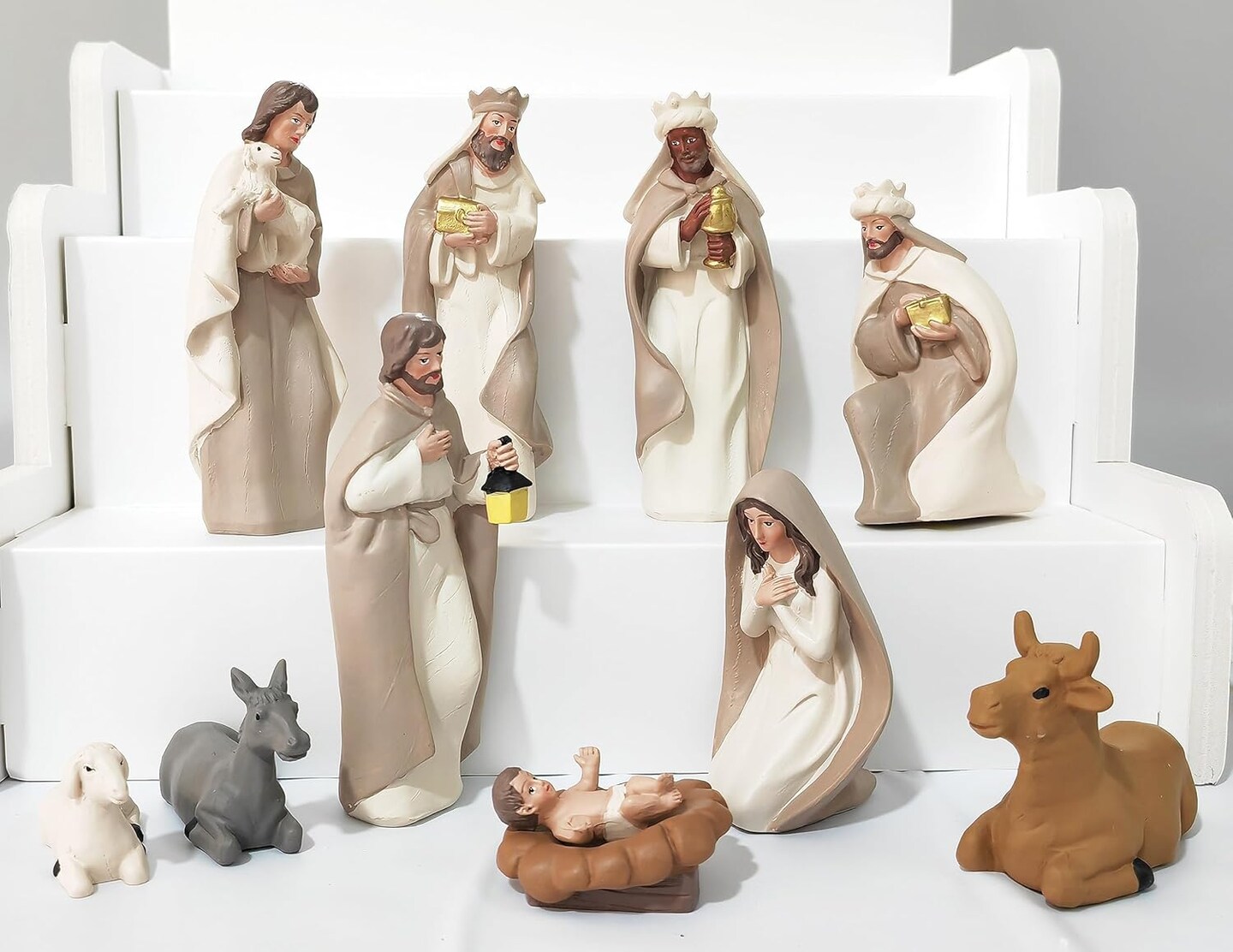 Nativity Sets for Christmas Indoor - 10 Pcs Nativity Scene Statues Including Baby Jesus, Mary and Joseph, Suitable for Religious Decor and Interior Home Decor