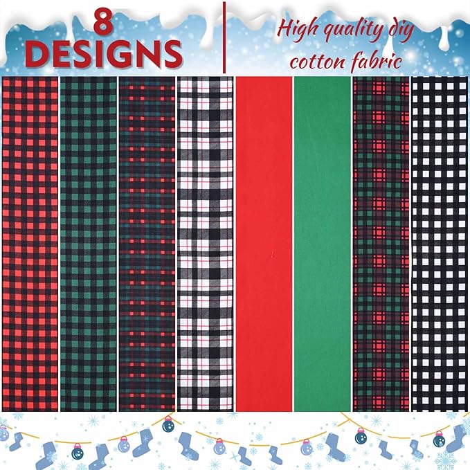 40 Pcs Christmas Buffalo Plaid Cotton Jelly Roll Green Red Tartan Fabric Strips for Quilting Crafting Christmas Classic Plaid Precut Patchwork for Sewing DIY Crafts Cotton Fabric Bundles Strips