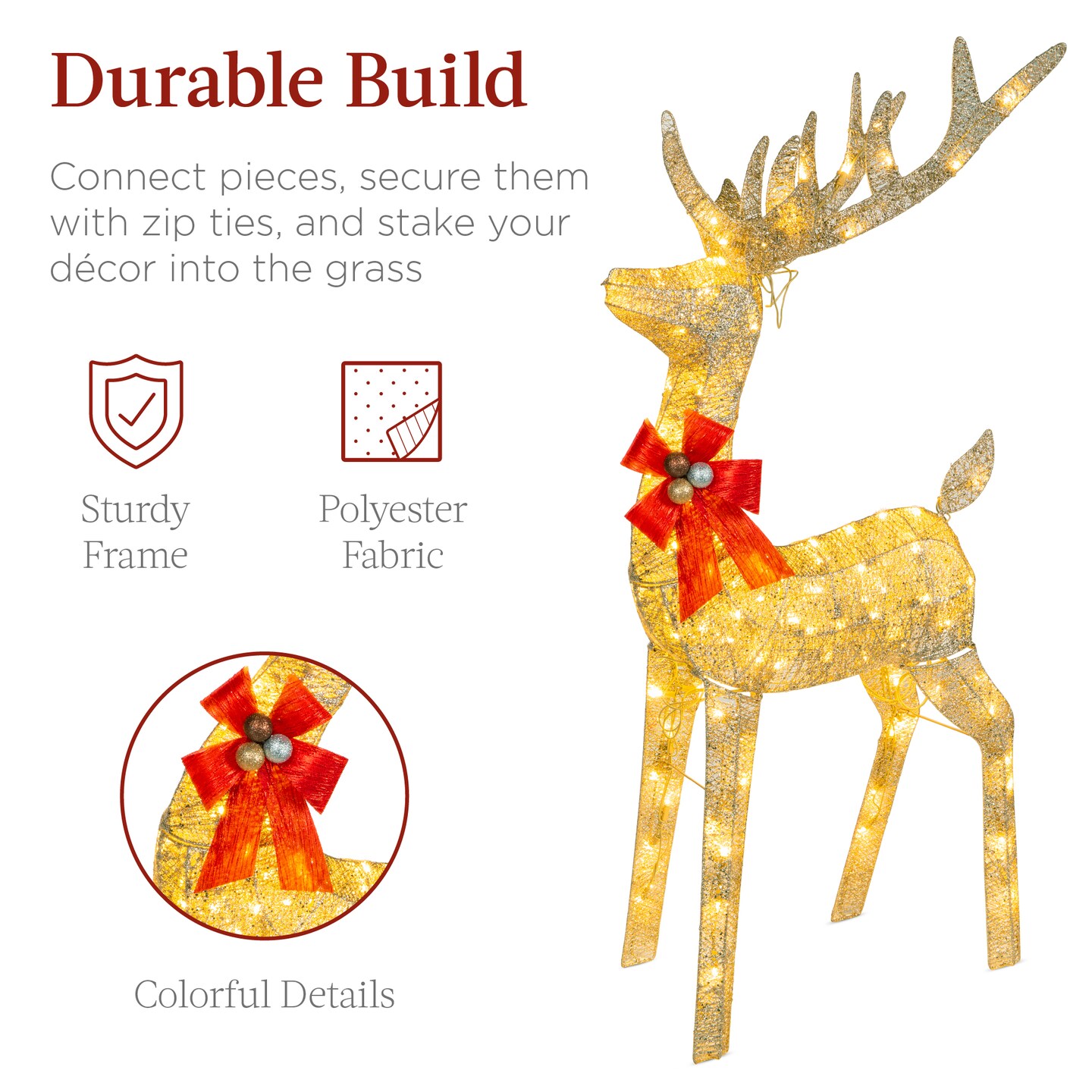 Best Choice Products Lighted Christmas 4ft Reindeer &#x26; Sleigh Outdoor Yard Decoration Set w/ 205 LED Lights, Stakes