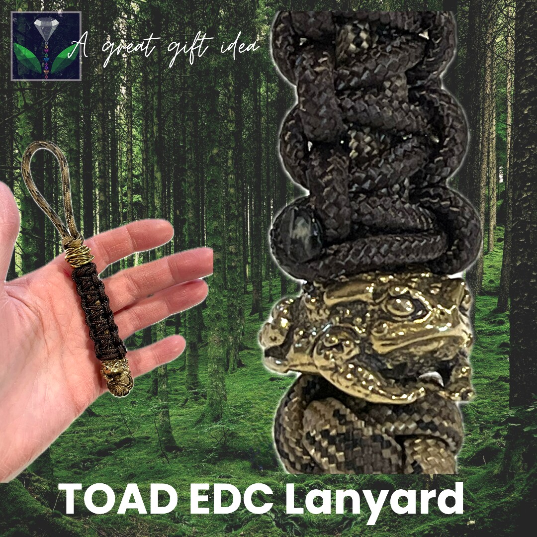 Brass TOAD Bead EDC 550 Paracord Lanyard, Frog Amphibian Bead