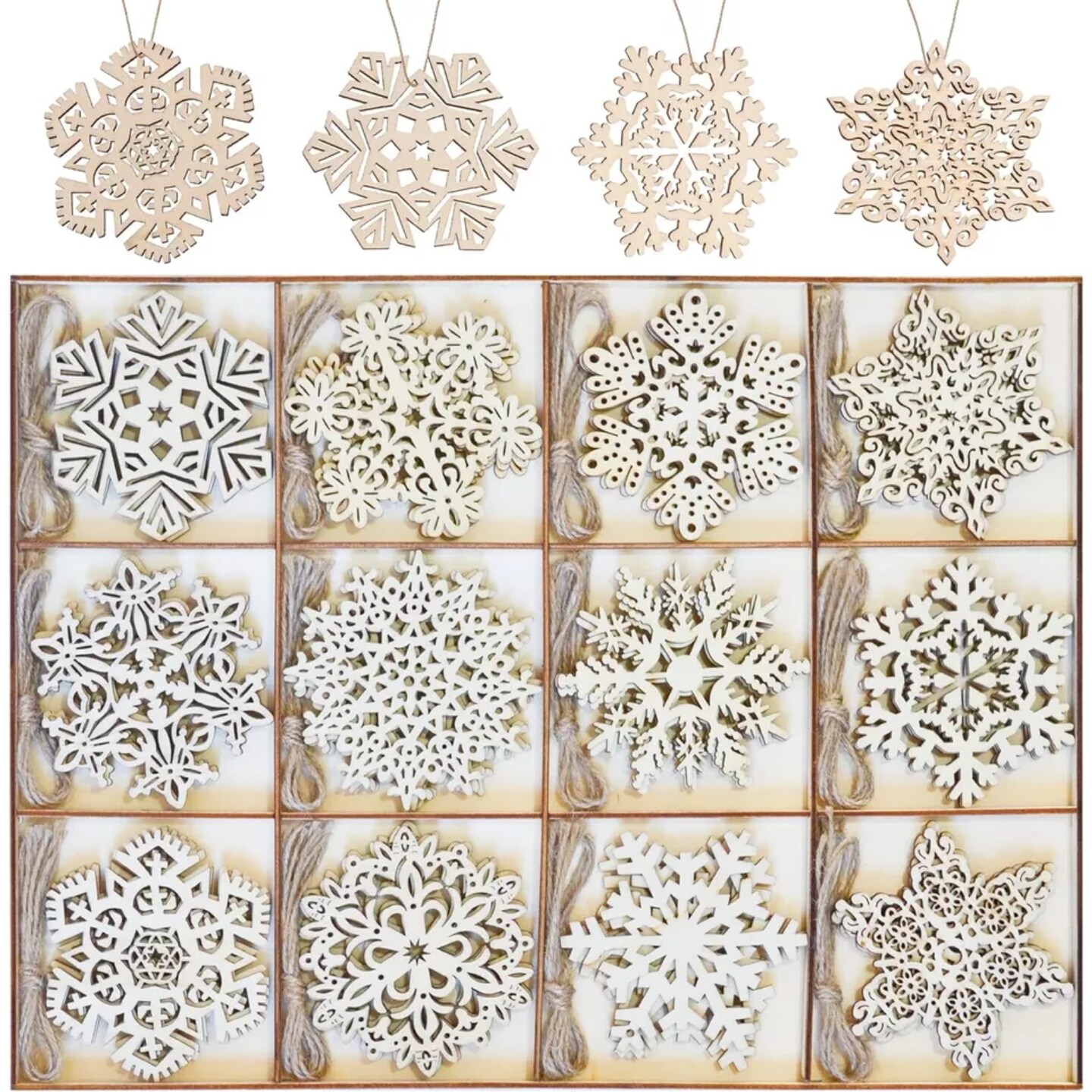 Kitcheniva 36 Pcs Snowflake Wooden Christmas Ornaments Decor