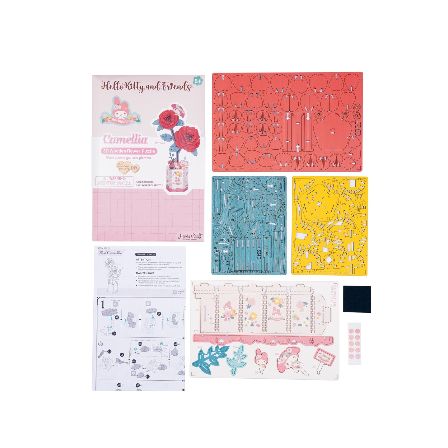 Hello Kitty&#xAE; and Friends My Melody Red Camellia - 3D Wooden Flower Puzzle