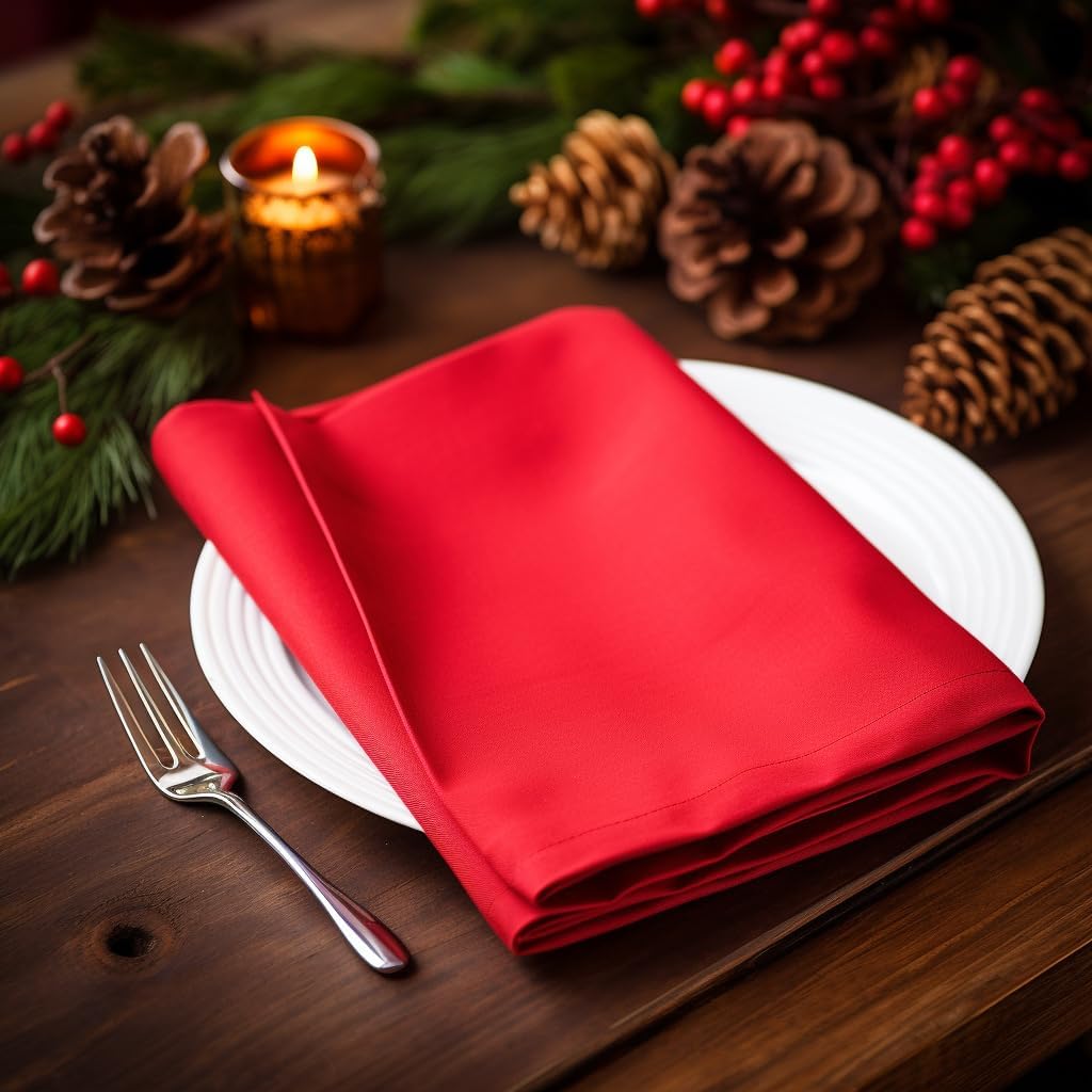 Christmas Red Napkins -12 Pack 100% Cotton Dinner Napkins - All Year Xmas Fall Thanksgiving Celebration Party Gift Holiday Table Napkin - Soft Washable Reusable Cloth Napkin -18x18