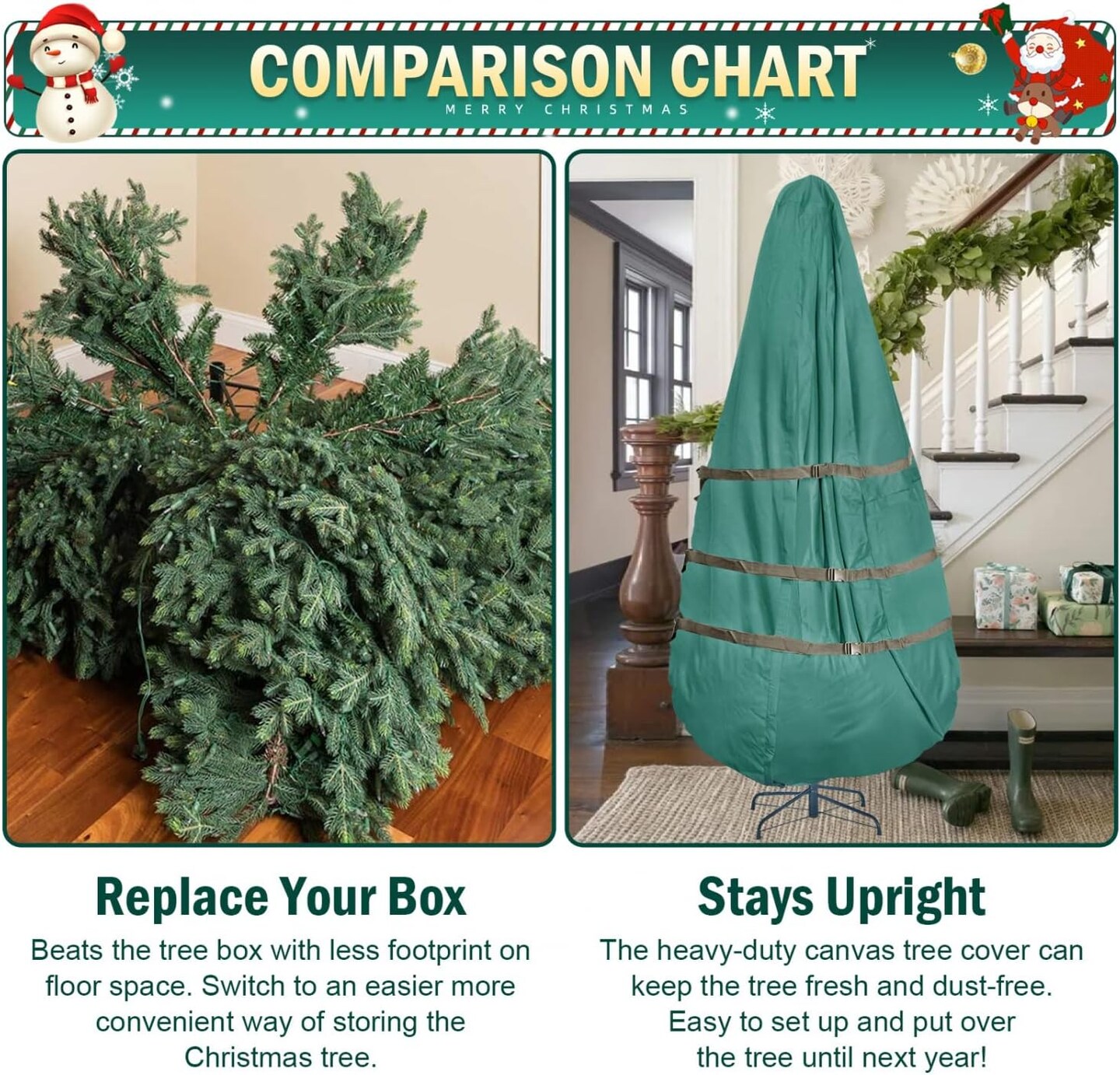 Premium Upright Christmas Tree Storage Bags Holds up to 9 Ft Christmas Tree Bag Storage Heavy Duty 600D Canvas Christmas Tree Covers with Hem, Zipper, Handles, Protects from Dust &#x26; Moisture