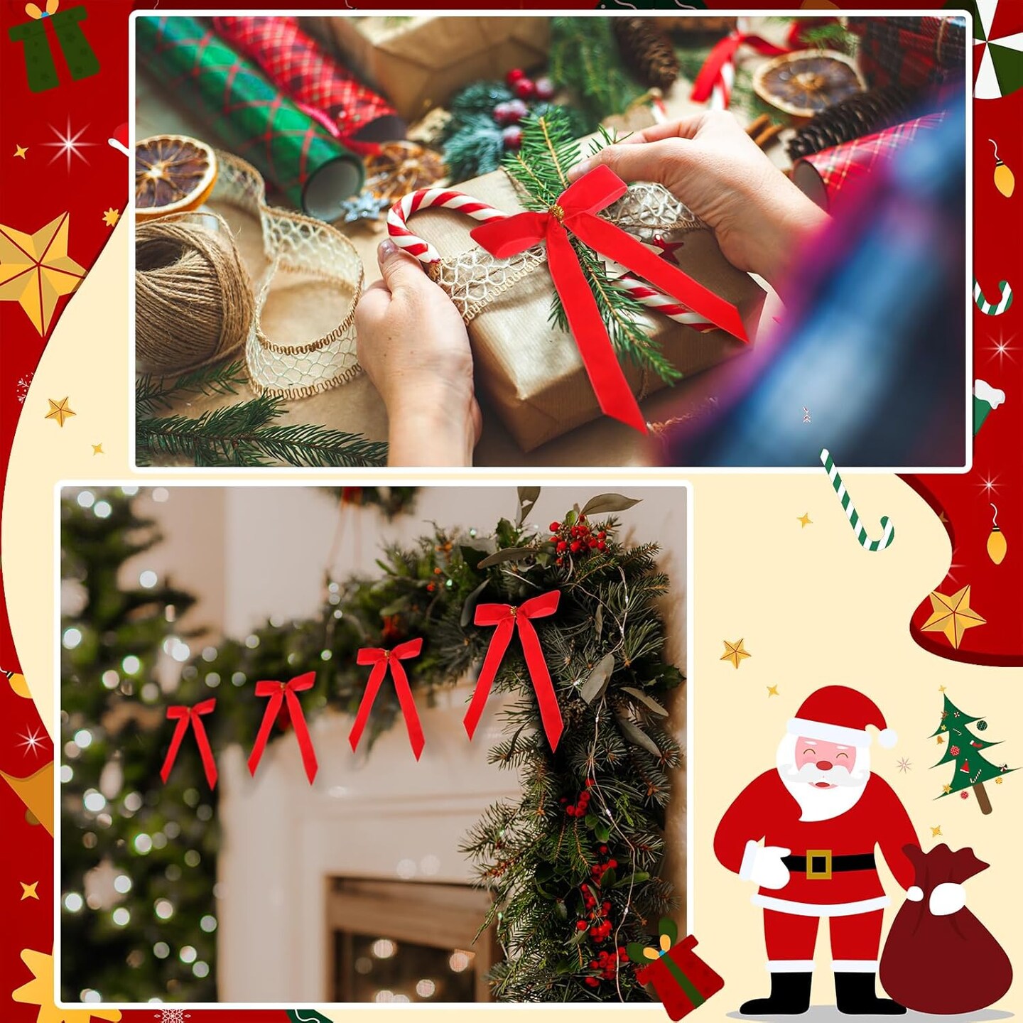 30 Pcs 6 x 8 Inches Velvet Christmas Bow, Rustic Crafts Gift Bows for Christmas Tree, Christmas Garland, Large Gifts, Parties, Indoor or Outdoor Christmas Decorations(Red)
