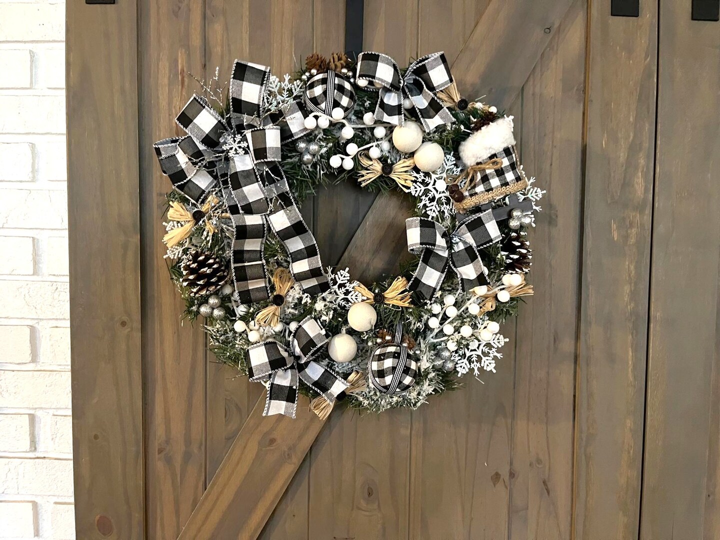 Christmas deco mesh wreath, burlap wreath, buffalo check wreath, farmhouse wreath, rustic wreath, Christmas door wreath, Christmas wreath retailer