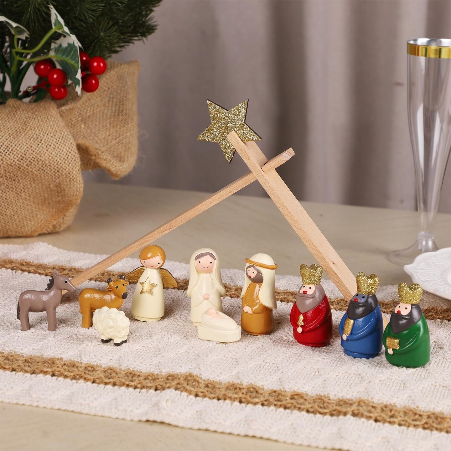 Christmas Nativity Sets, Set of 11 Mini Nativity Scene Resin Figurines, Xmas Holy Family Cute Table Ornaments, Religious Holiday Collection Gifts, Baby Jesus Nativity Mantle Shelf Decor