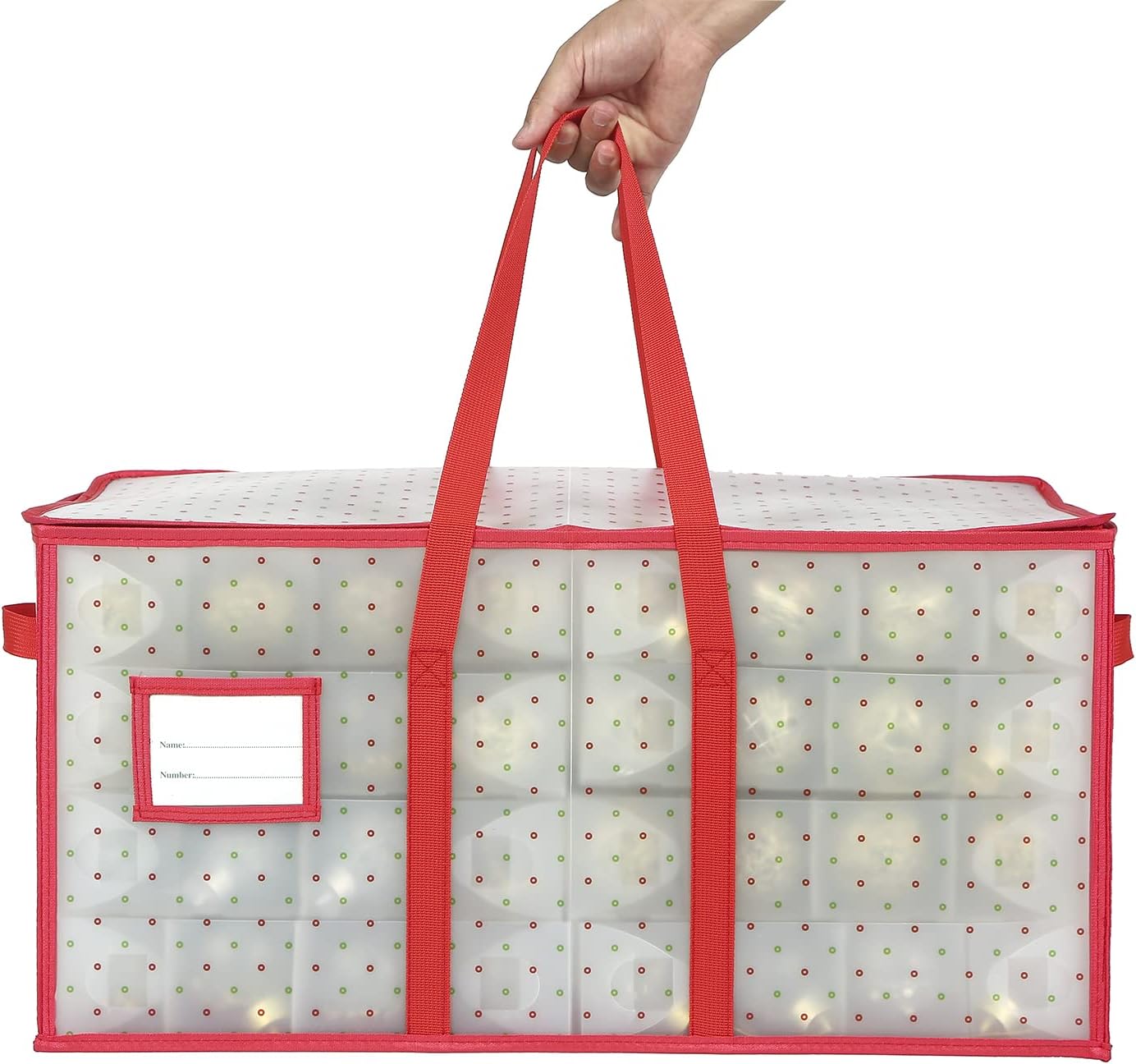 Plastic Christmas Ornament Storage Box with Dual Zipper Closure - Box Contributes Slots for 128 Holiday Ornaments 3 Inch - Keeps 128 Xmas Holiday Ornaments (128)
