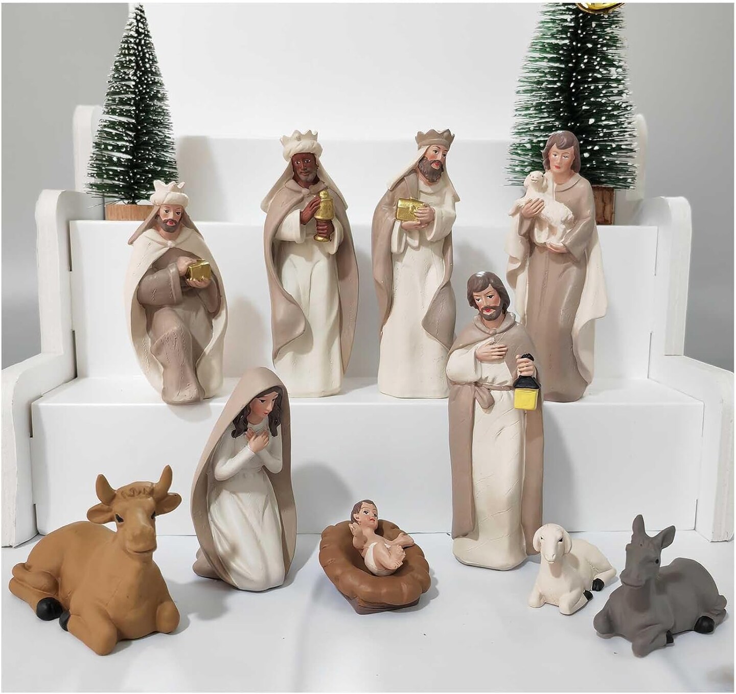 Nativity Sets for Christmas Indoor - 10 Pcs Nativity Scene Statues Including Baby Jesus, Mary and Joseph, Suitable for Religious Decor and Interior Home Decor