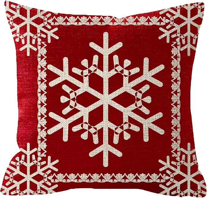 Set of 2 Sister Birthday Gift Joy Peace Noel Beautiful Snowflakes Body Red Cotton Burlap Linen Throw Pillow Case Cushion Cover Sofa Outdoor Decorative Square 18X18 Inches