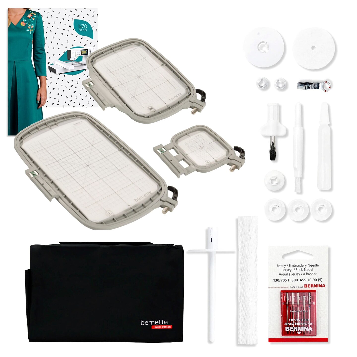 Bernette B70 10" x 6" Embroidery Machine Bundle with 3 Embroidery Hoops