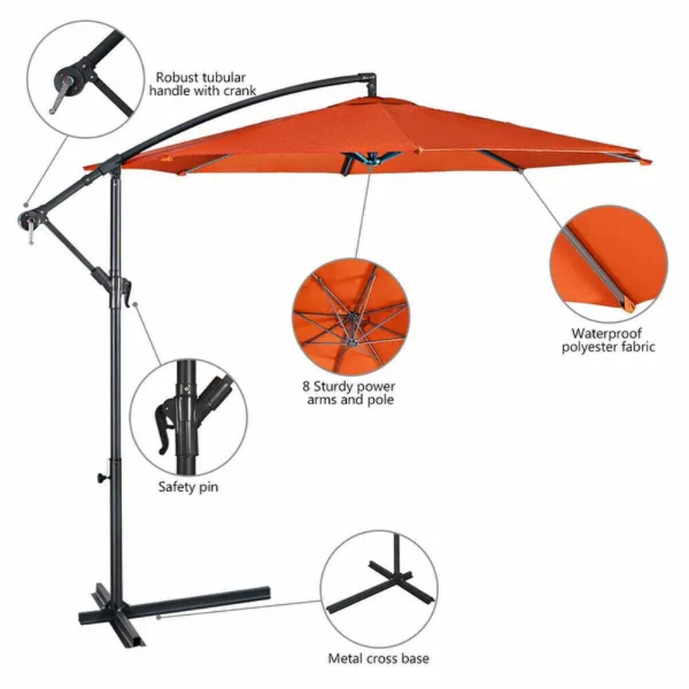 10 Feet Patio Outdoor Sunshade Hanging Umbrella without Weight Base