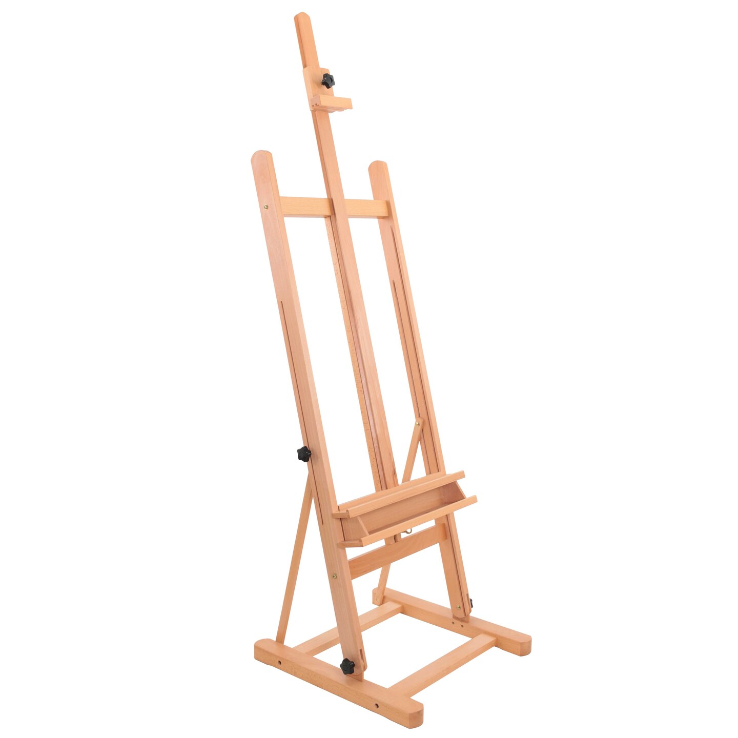 Medium Wooden H-Frame Studio Easel with Artist Storage Tray - Mast Adjustable to 96&#x22; High, Holds Canvas to 48 &#x22; - Sturdy Beechwood Holder Floor Stand