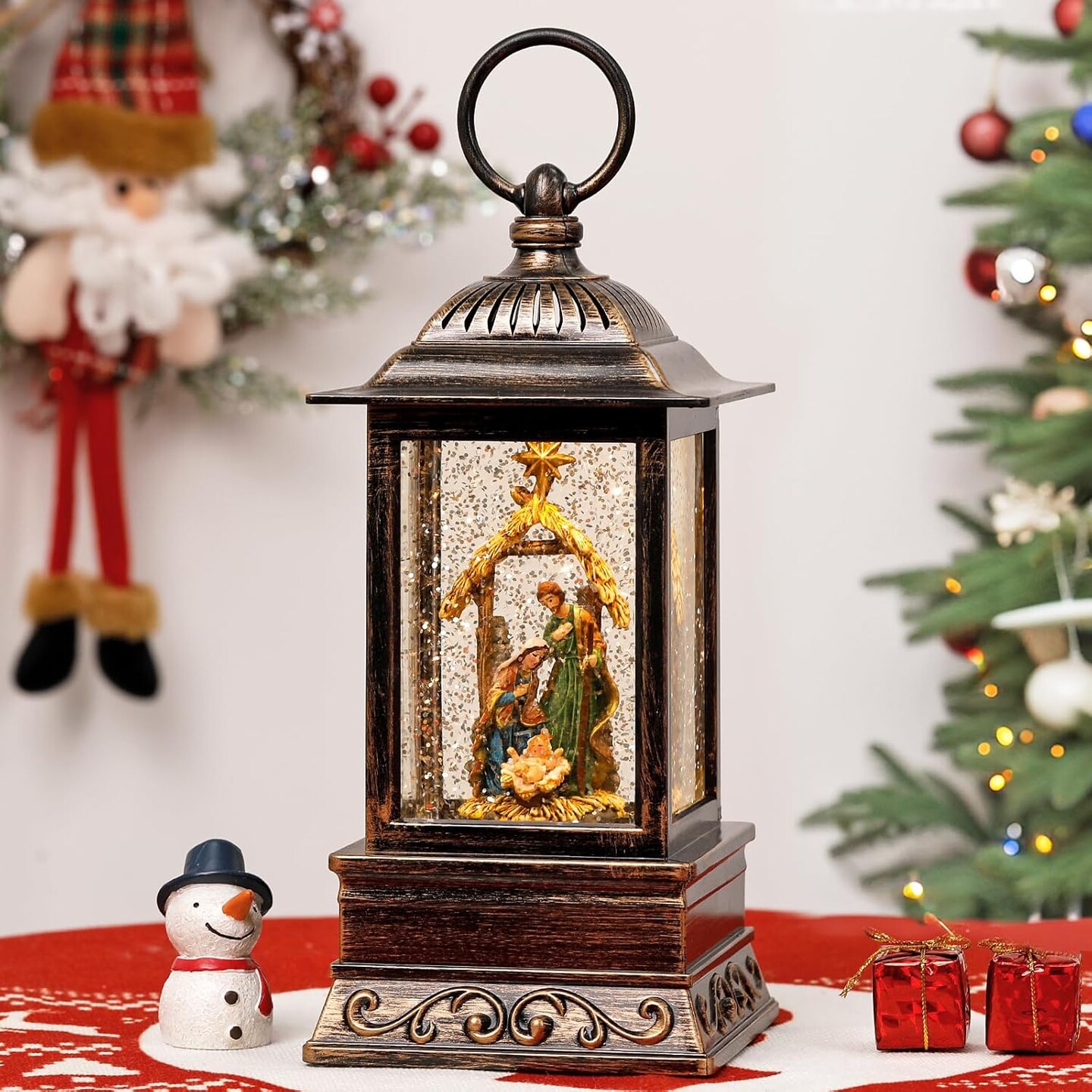 Christmas Nativity Snow Globe, Musical Lighted Glitter Christmas Snow Globes, Christmas Decorations USB and Battery Operated Lantern with Music, Christmas Decor for Home