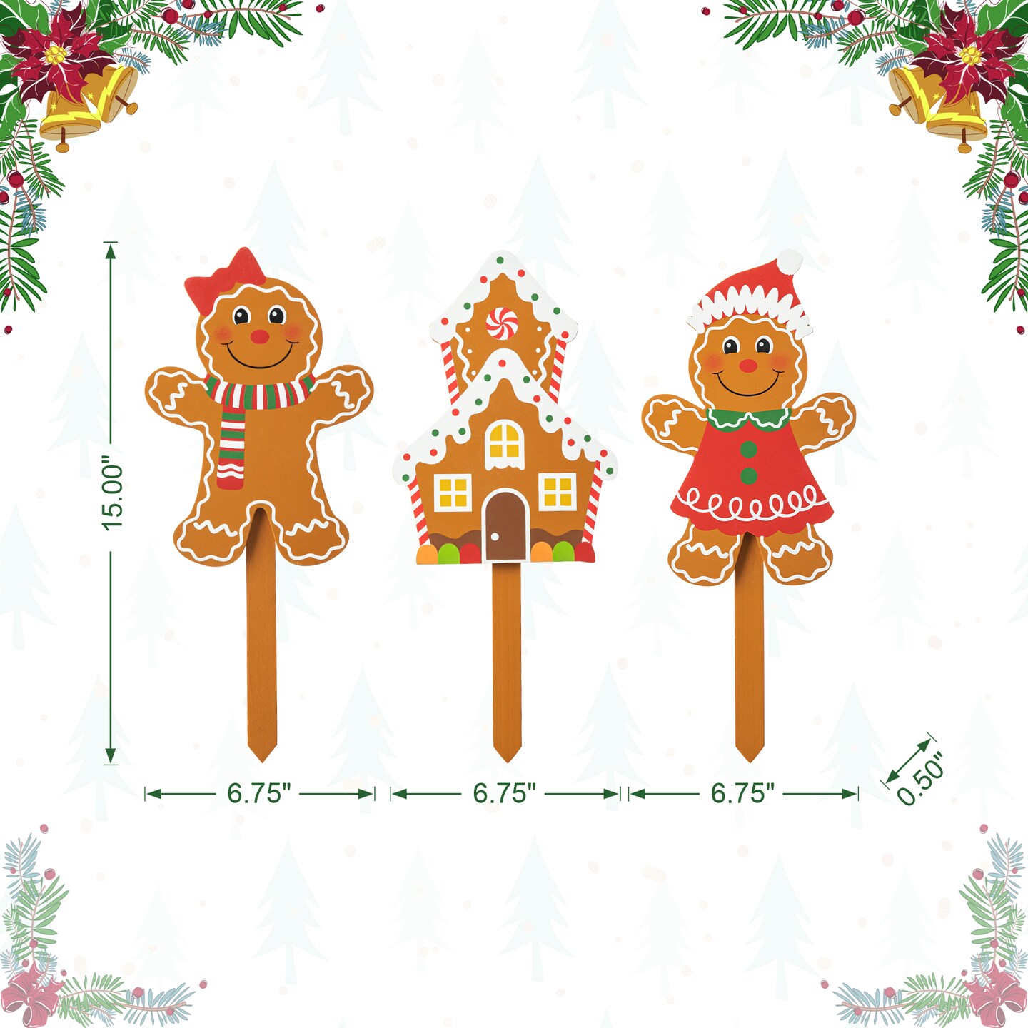 Set of 3 Wooden Gingerbread Man Yard Stake