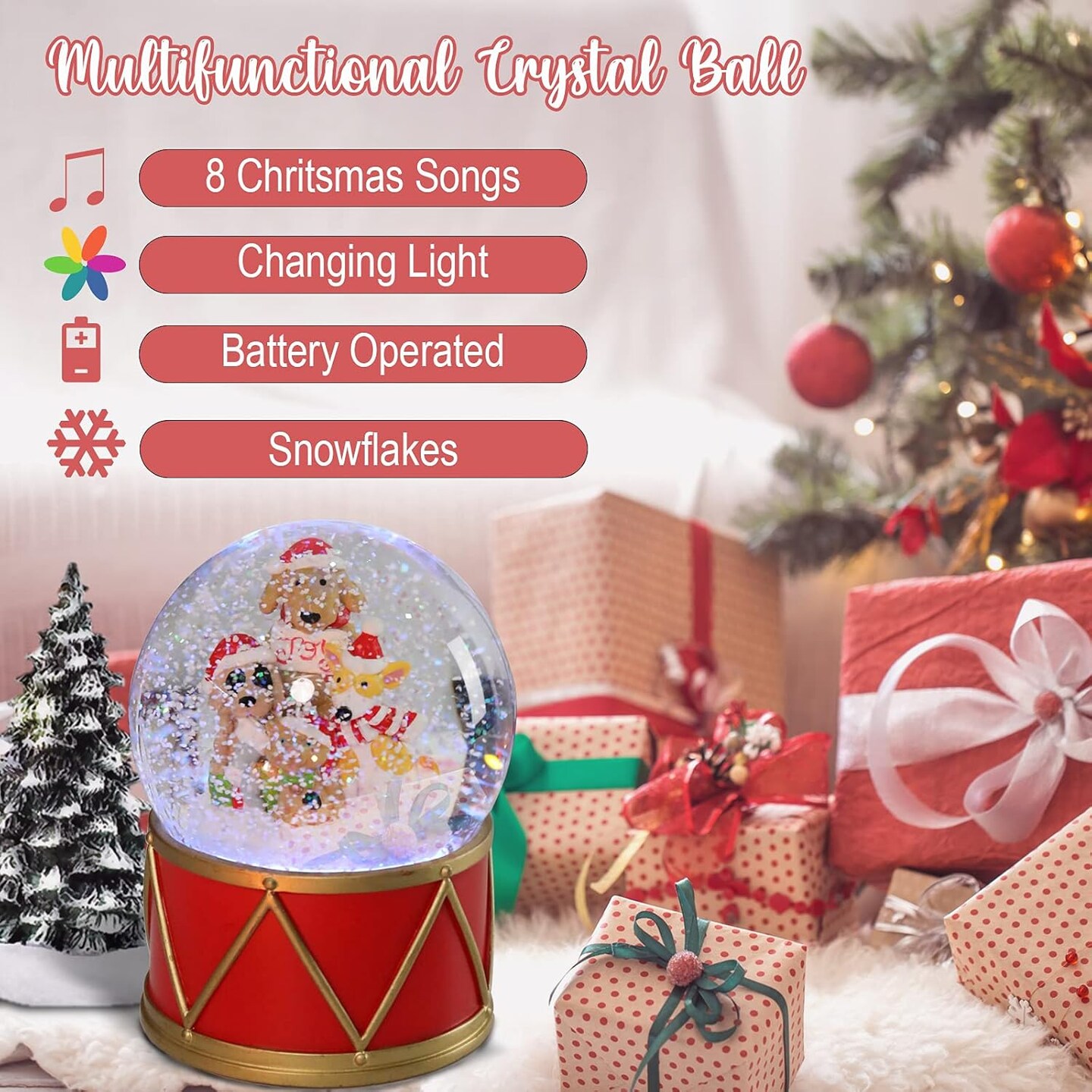 Christmas Snow Globes Musical Globe - Snow Globe with 8 Songs Color Changing Puppys and Cat Musical Box for Christmas Home D&#xE9;cor and Gifts