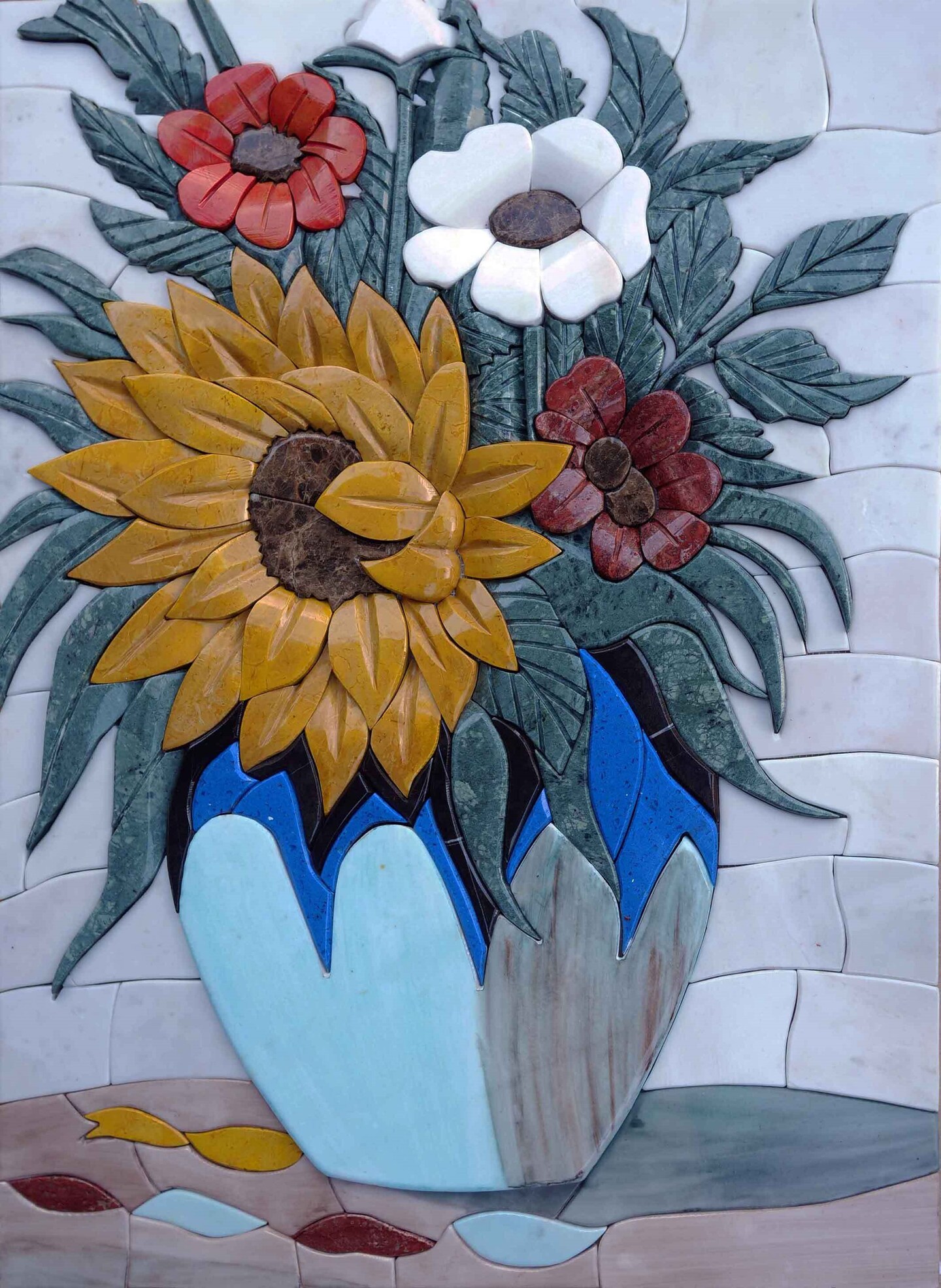product name is Stone Mosaic Art - Sunflower Vase