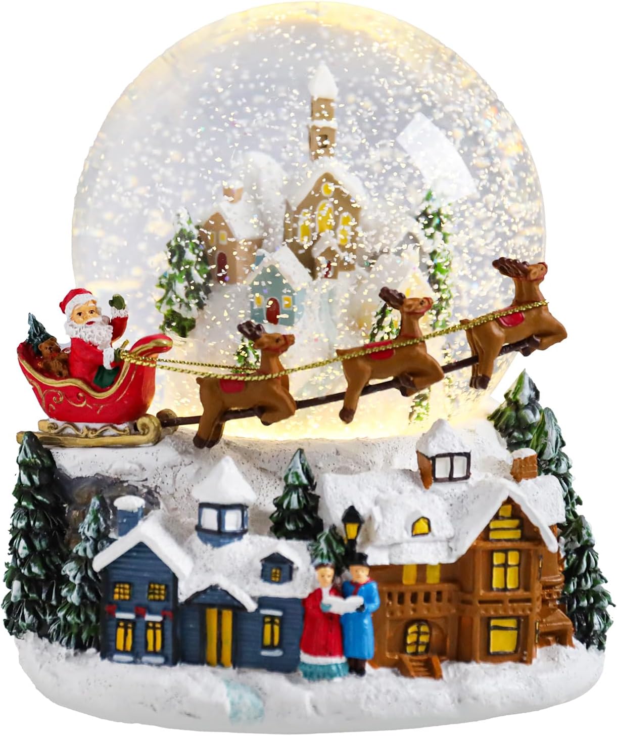 Christmas Snow Globe, Santa Claus Rides an Elk Sleigh Musical Snowglobe with Swirling Glitter Snowflakes Lighted Christmas Decorations Tabletop Home D&#xE9;cor