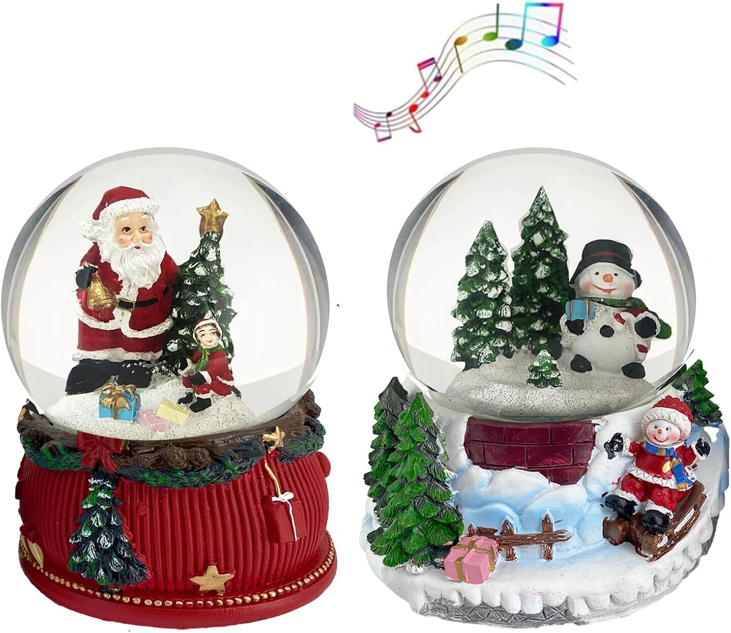 Christmas Snow Globe, 2pcs 100mm Snow Globe Christmas, Musical Santa Claus Snow Globe, Snowman Christmas d&#xE9;cor