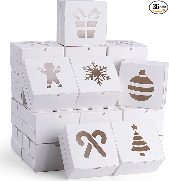 White Treat Boxes with Window 4&#x22; x 4&#x22; x 2.5&#x22; Bakery Gift Wrapping Box for Xmas Holiday Party Favor Pastries, Cupcakes, Cookies Donuts Gift-Giving