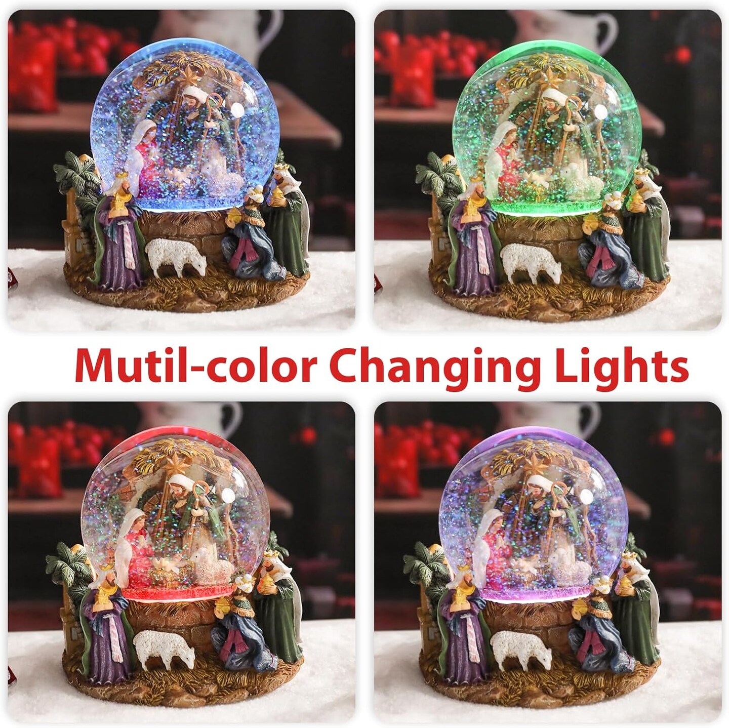 Christmas Snow Globes for Kids, Musical Snow Globe Nativity Music Box Glass Snowglobes Christmas Birthday Gift for Girls Kids Daughters