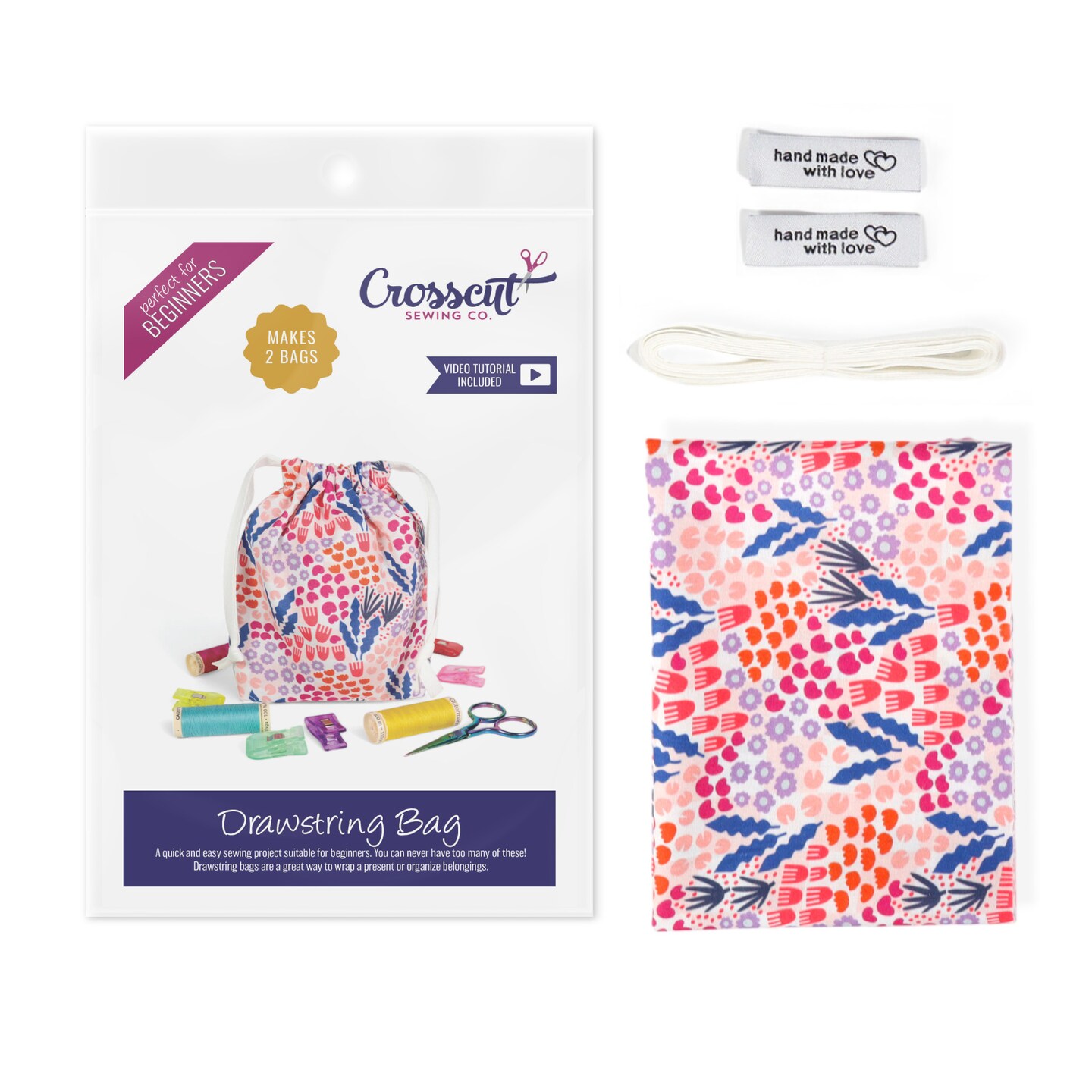 Crosscut Sewing Co.® Drawstring Bag Sewing Kit - Beginner Sewing Project Kit
