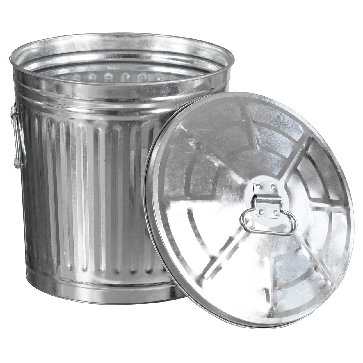 Gardenised Round Galvanized Steel Trash Can With Secure Lid - Durable Metal Bucket For Backyard Lawn Garden And Yard Use