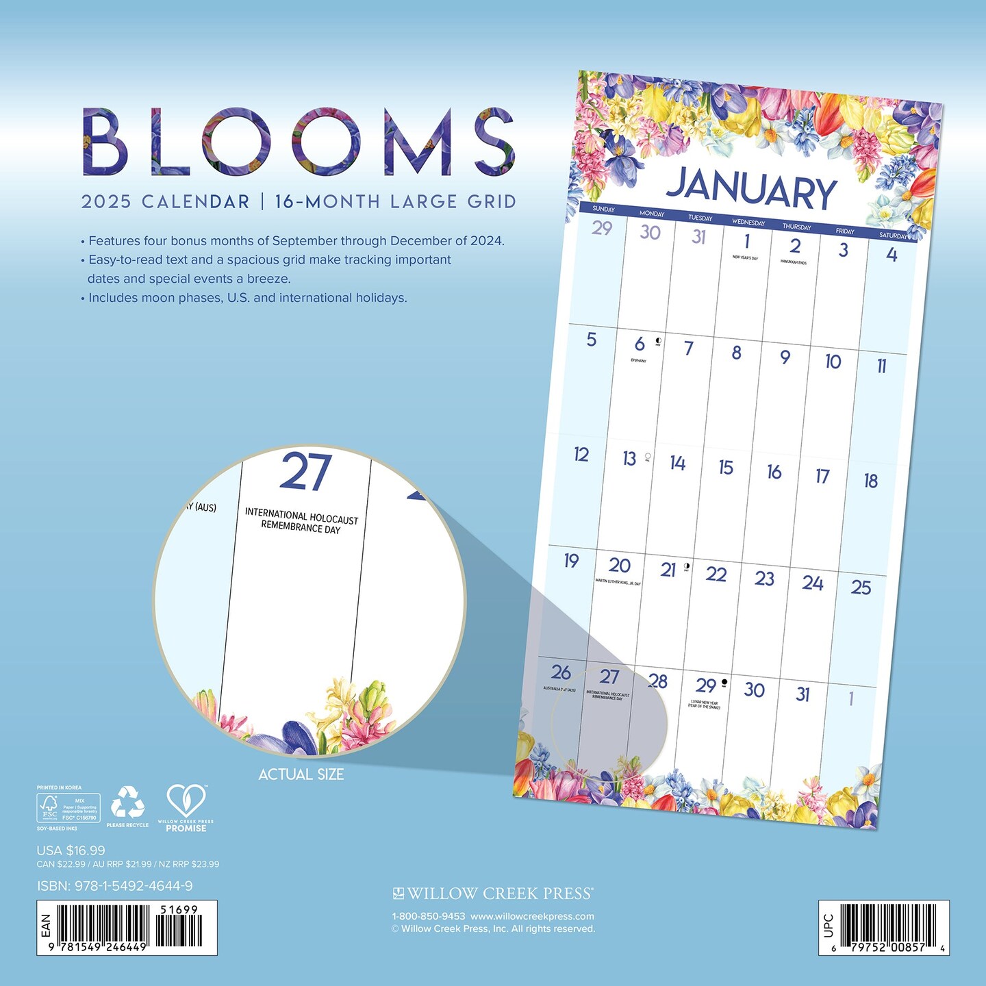 Blooms&#x2014;Large Grid 2025 Wall Calendar
