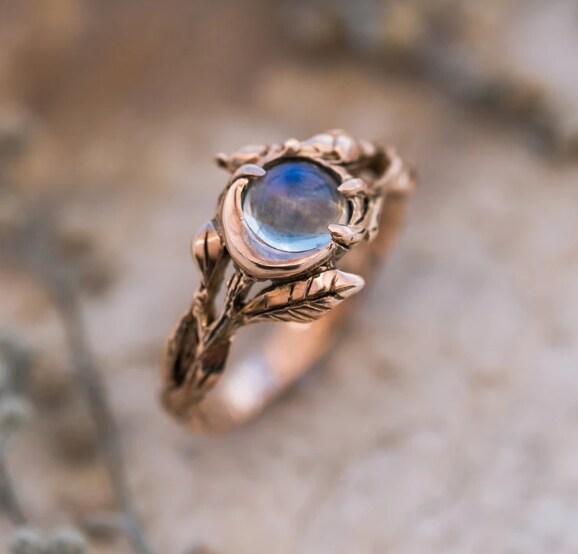 Moon Wedding Ring 14K Moonstone Engagement Ring | MakerPlace