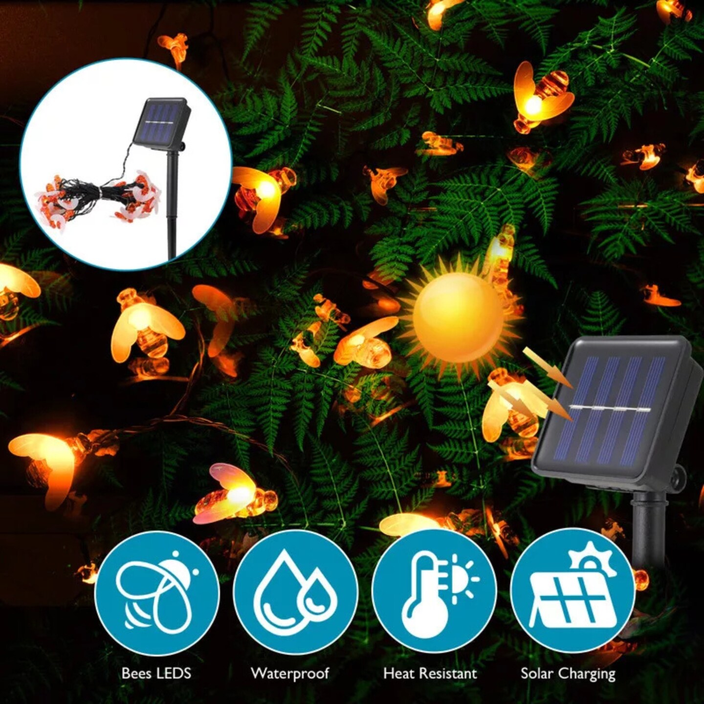 Kitcheniva Waterproof LED Solar Power Bee String Light 21 FT