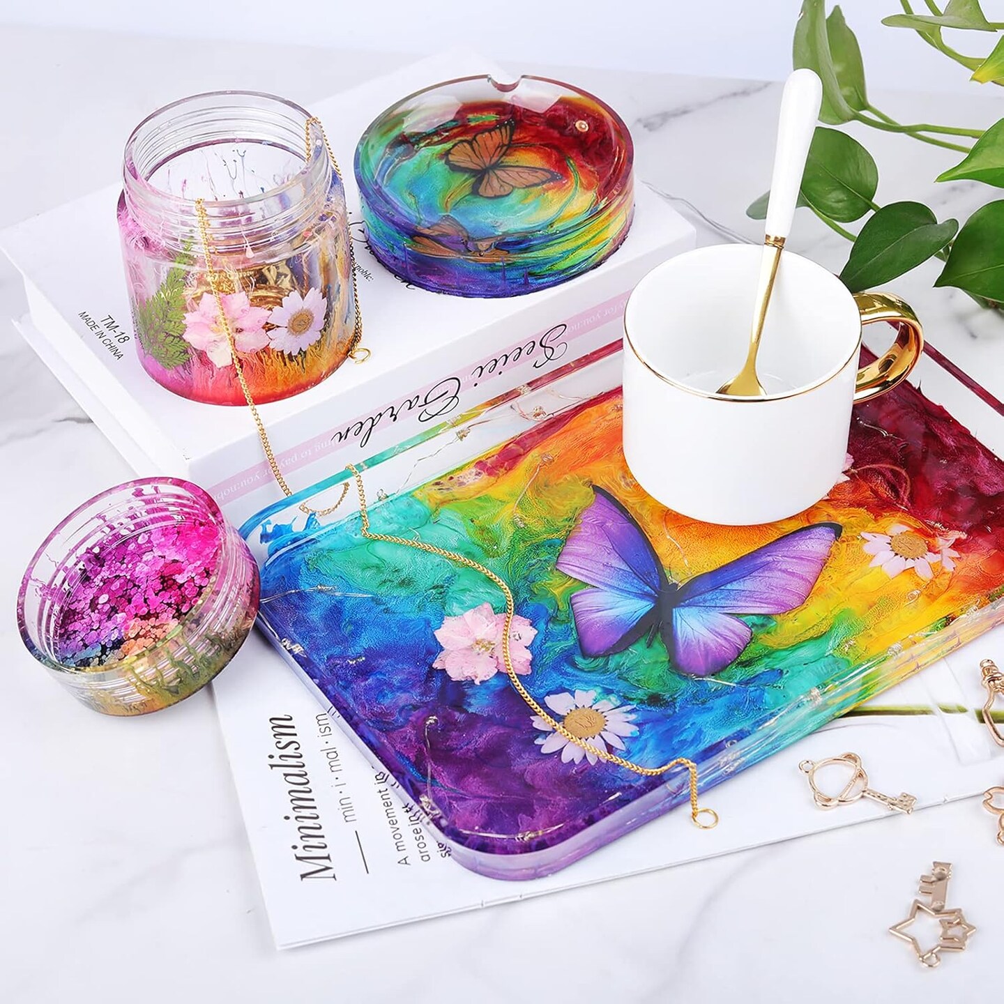 LET&#x27;S RESIN Resin Mold Silicone Kit with Resin Rolling Tray Mold, Ashtray Resin Jar Mold with Lid for Casting Resin,Epoxy Resin,DIY Storage Container