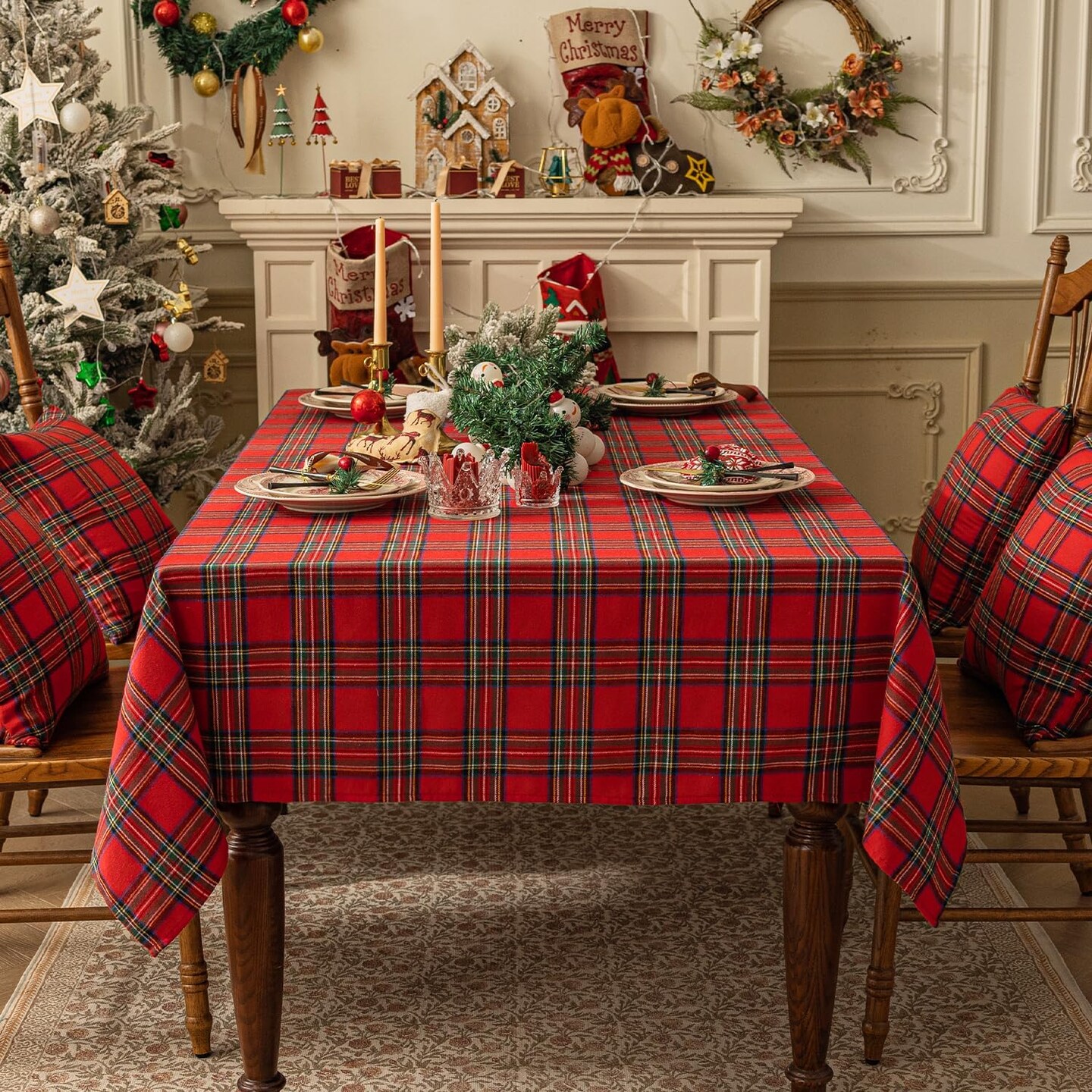 Christmas Checkered Tartan Rectangle Tablecloth - Red Buffalo Plaid Xmas Table Cloths, Stain Resistant Washable Table Cover for Dining/Parties/Holiday Decor, 54 x 80 Inch