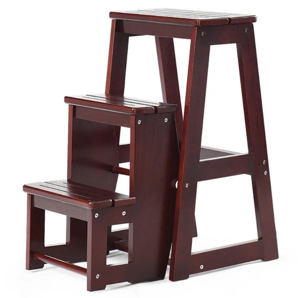 Portable Folding Step Stool Solid Pine Wood Lightweight Step Ladder for Home & Office